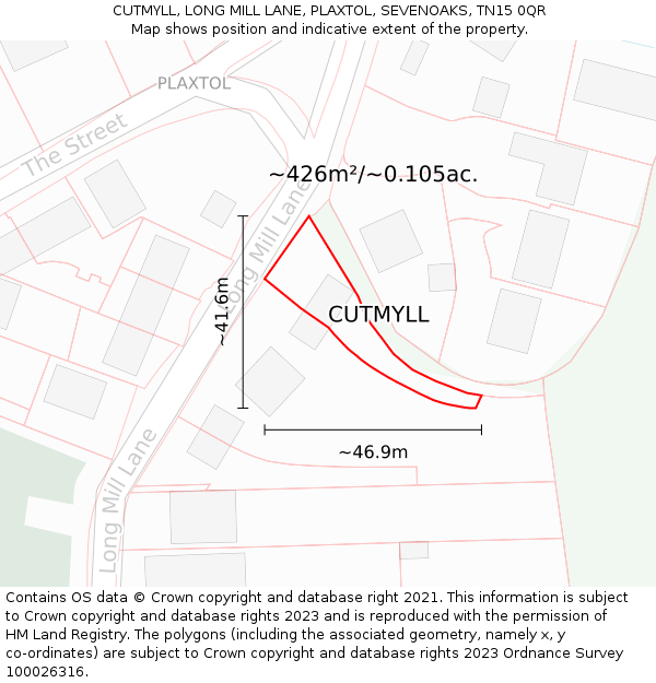 CUTMYLL, LONG MILL LANE, PLAXTOL, SEVENOAKS, TN15 0QR: Plot and title map
