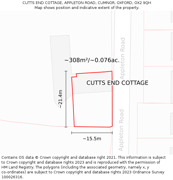 CUTTS END COTTAGE, APPLETON ROAD, CUMNOR, OXFORD, OX2 9QH: Plot and title map