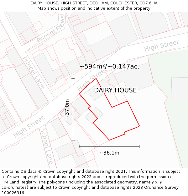 DAIRY HOUSE, HIGH STREET, DEDHAM, COLCHESTER, CO7 6HA: Plot and title map