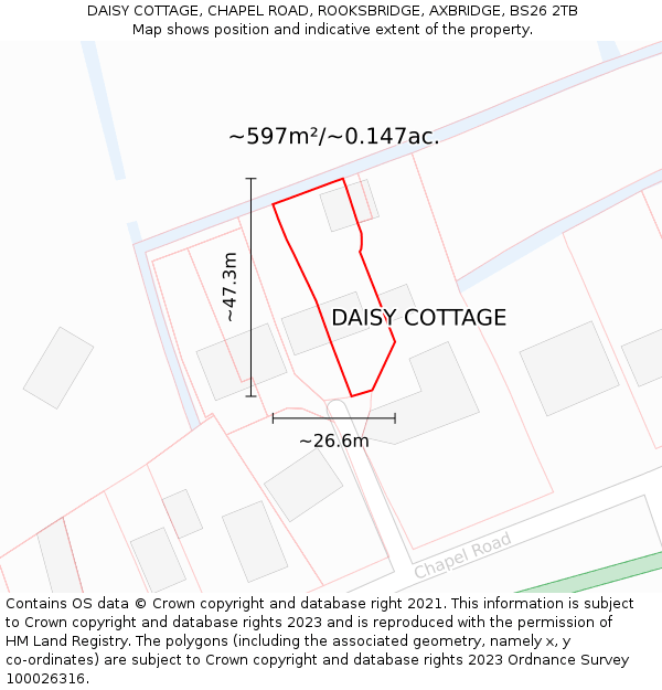DAISY COTTAGE, CHAPEL ROAD, ROOKSBRIDGE, AXBRIDGE, BS26 2TB: Plot and title map