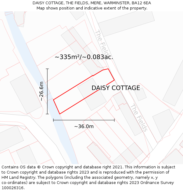 DAISY COTTAGE, THE FIELDS, MERE, WARMINSTER, BA12 6EA: Plot and title map