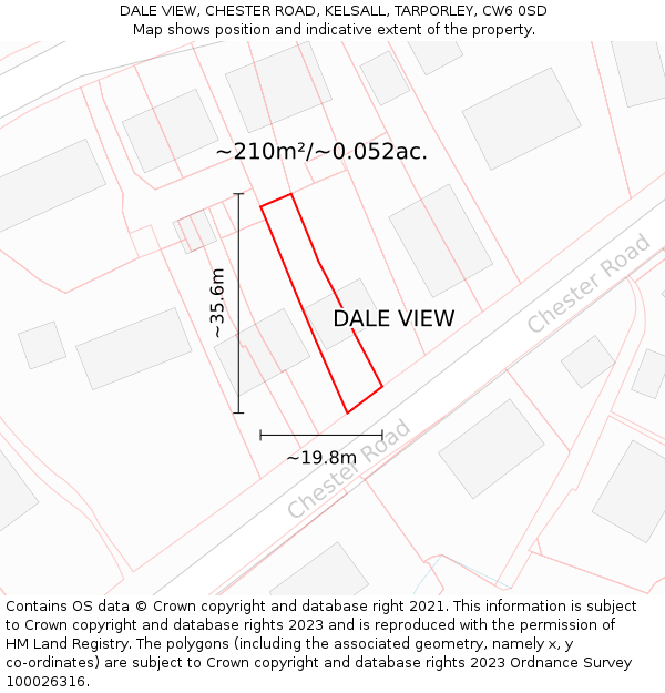 DALE VIEW, CHESTER ROAD, KELSALL, TARPORLEY, CW6 0SD: Plot and title map