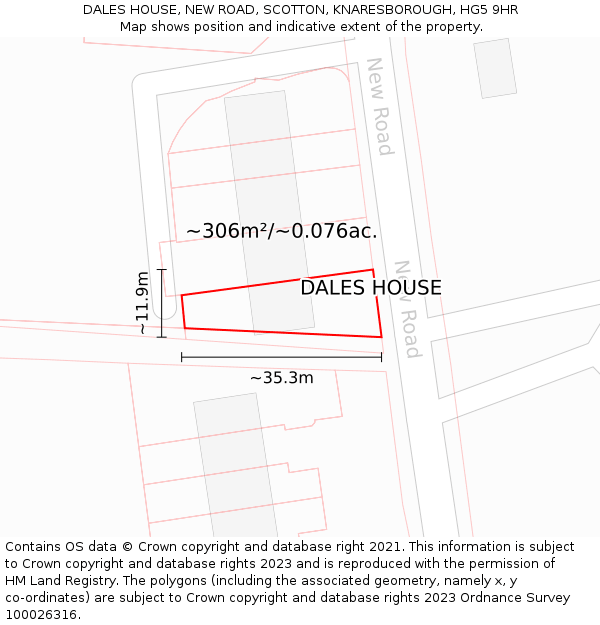 DALES HOUSE, NEW ROAD, SCOTTON, KNARESBOROUGH, HG5 9HR: Plot and title map