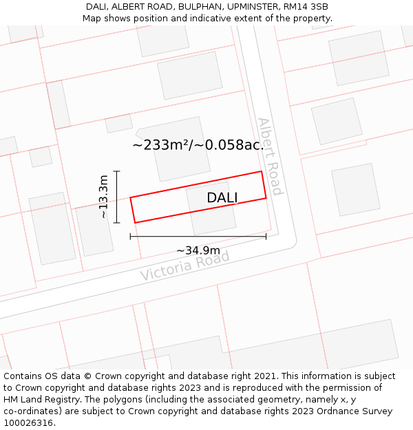DALI, ALBERT ROAD, BULPHAN, UPMINSTER, RM14 3SB: Plot and title map