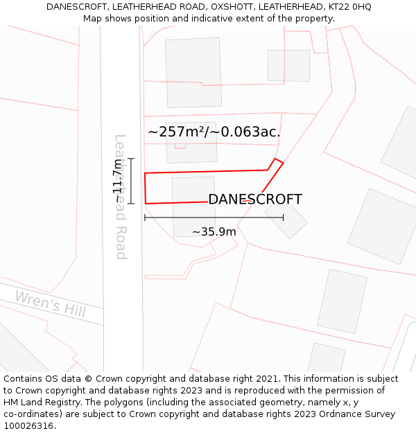 DANESCROFT, LEATHERHEAD ROAD, OXSHOTT, LEATHERHEAD, KT22 0HQ: Plot and title map
