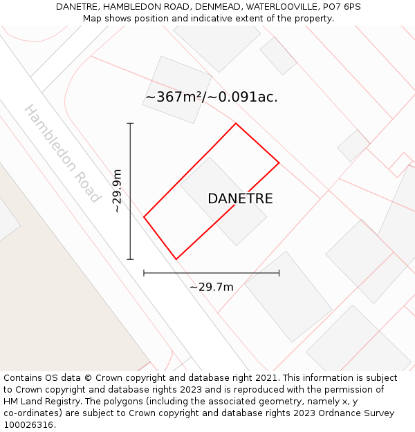 DANETRE, HAMBLEDON ROAD, DENMEAD, WATERLOOVILLE, PO7 6PS: Plot and title map