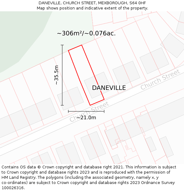 DANEVILLE, CHURCH STREET, MEXBOROUGH, S64 0HF: Plot and title map