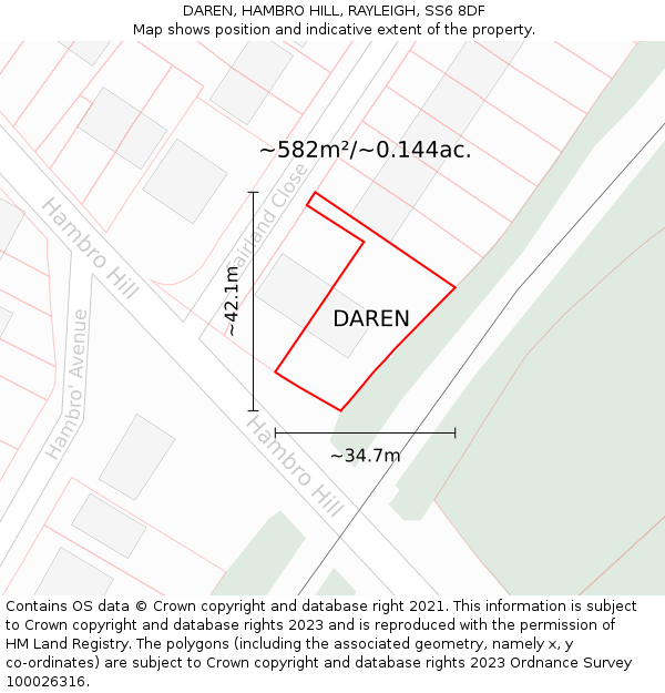 DAREN, HAMBRO HILL, RAYLEIGH, SS6 8DF: Plot and title map