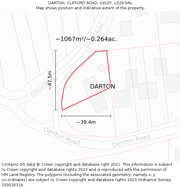 DARTON, CLIFFORD ROAD, ILKLEY, LS29 0AL: Plot and title map