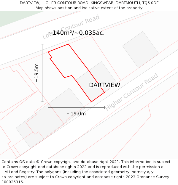 DARTVIEW, HIGHER CONTOUR ROAD, KINGSWEAR, DARTMOUTH, TQ6 0DE: Plot and title map