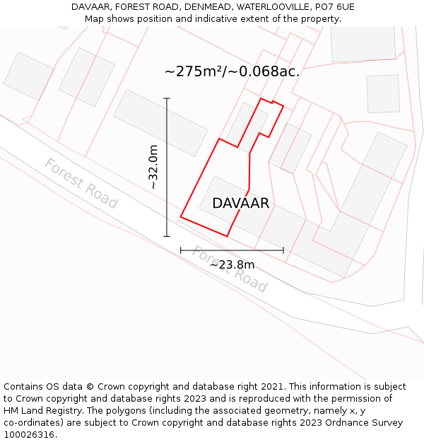 DAVAAR, FOREST ROAD, DENMEAD, WATERLOOVILLE, PO7 6UE: Plot and title map