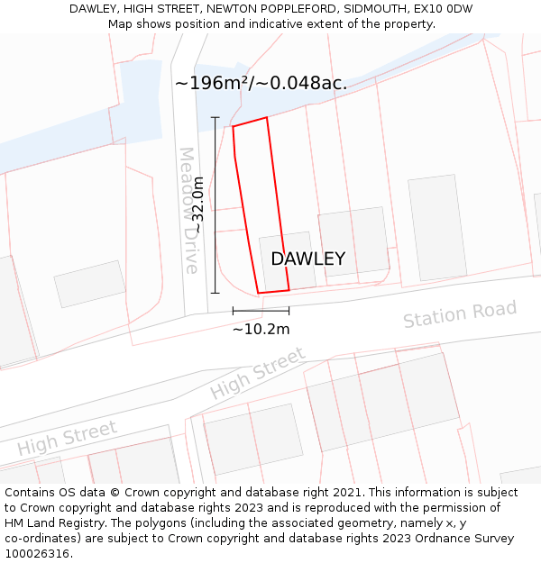 DAWLEY, HIGH STREET, NEWTON POPPLEFORD, SIDMOUTH, EX10 0DW: Plot and title map