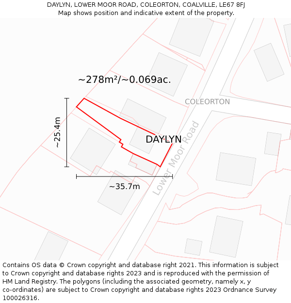 DAYLYN, LOWER MOOR ROAD, COLEORTON, COALVILLE, LE67 8FJ: Plot and title map