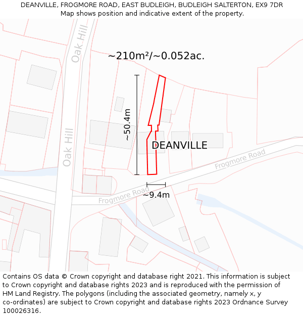 DEANVILLE, FROGMORE ROAD, EAST BUDLEIGH, BUDLEIGH SALTERTON, EX9 7DR: Plot and title map