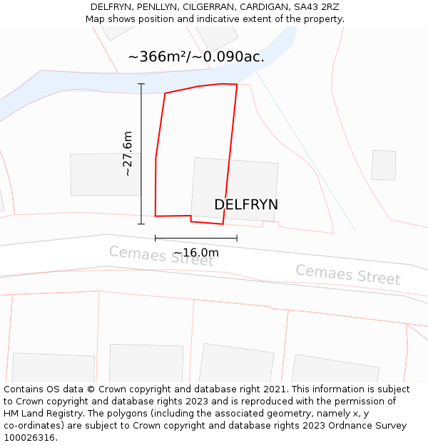 DELFRYN, PENLLYN, CILGERRAN, CARDIGAN, SA43 2RZ: Plot and title map