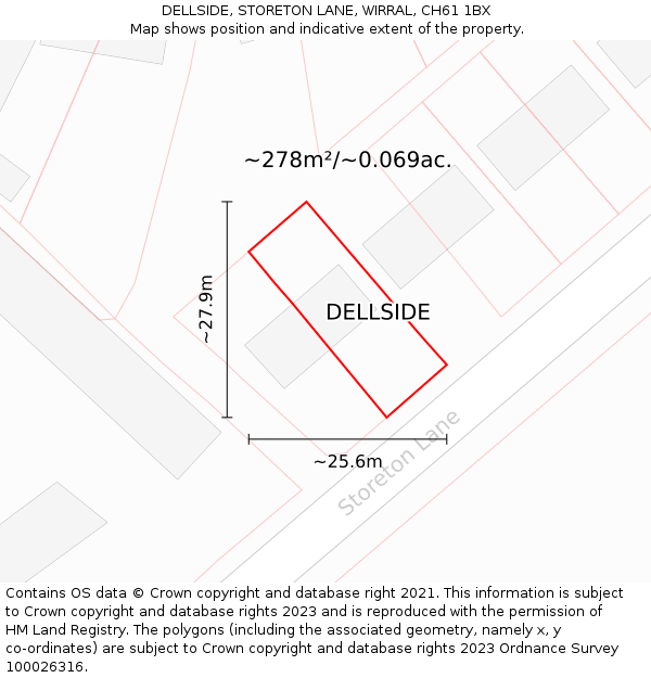DELLSIDE, STORETON LANE, WIRRAL, CH61 1BX: Plot and title map