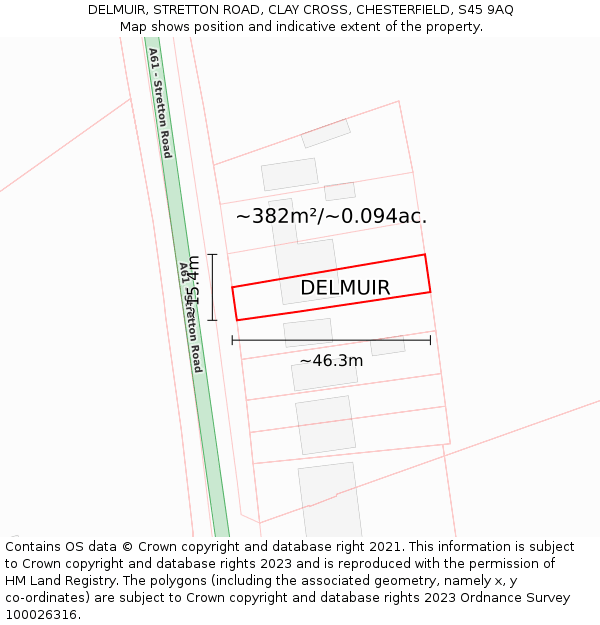 DELMUIR, STRETTON ROAD, CLAY CROSS, CHESTERFIELD, S45 9AQ: Plot and title map