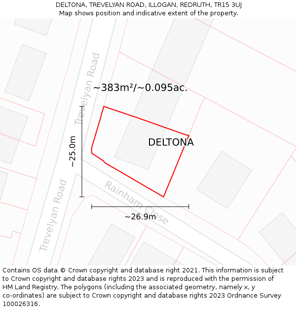 DELTONA, TREVELYAN ROAD, ILLOGAN, REDRUTH, TR15 3UJ: Plot and title map
