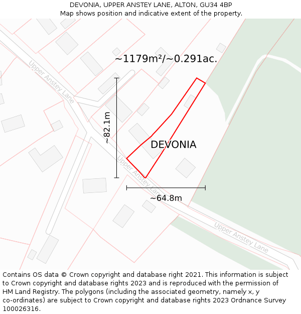 DEVONIA, UPPER ANSTEY LANE, ALTON, GU34 4BP: Plot and title map