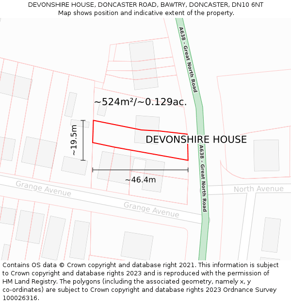 DEVONSHIRE HOUSE, DONCASTER ROAD, BAWTRY, DONCASTER, DN10 6NT: Plot and title map