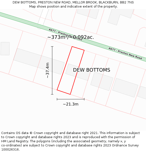 DEW BOTTOMS, PRESTON NEW ROAD, MELLOR BROOK, BLACKBURN, BB2 7NS: Plot and title map