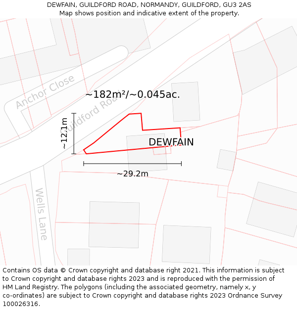 DEWFAIN, GUILDFORD ROAD, NORMANDY, GUILDFORD, GU3 2AS: Plot and title map