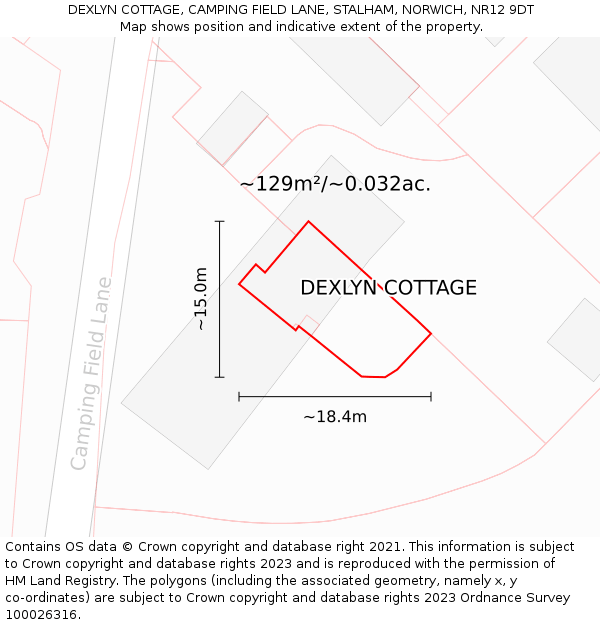 DEXLYN COTTAGE, CAMPING FIELD LANE, STALHAM, NORWICH, NR12 9DT: Plot and title map