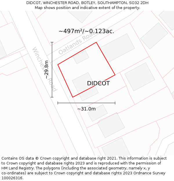 DIDCOT, WINCHESTER ROAD, BOTLEY, SOUTHAMPTON, SO32 2DH: Plot and title map