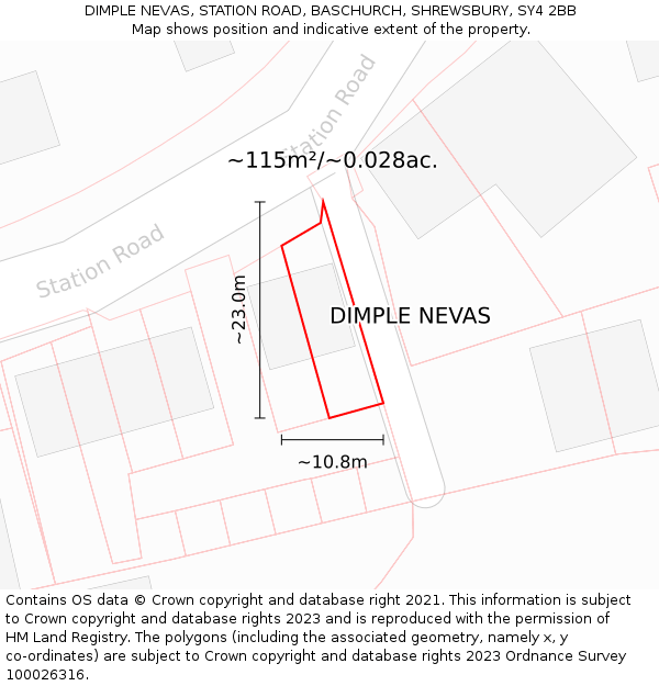 DIMPLE NEVAS, STATION ROAD, BASCHURCH, SHREWSBURY, SY4 2BB: Plot and title map