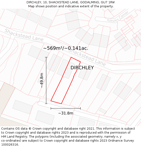 DIRCHLEY, 10, SHACKSTEAD LANE, GODALMING, GU7 1RW: Plot and title map