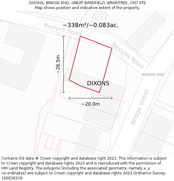 DIXONS, BRIDGE END, GREAT BARDFIELD, BRAINTREE, CM7 4TE: Plot and title map