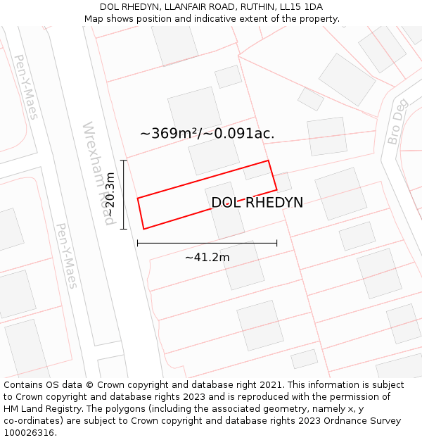 DOL RHEDYN, LLANFAIR ROAD, RUTHIN, LL15 1DA: Plot and title map