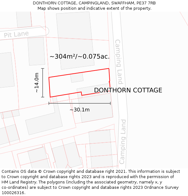 DONTHORN COTTAGE, CAMPINGLAND, SWAFFHAM, PE37 7RB: Plot and title map