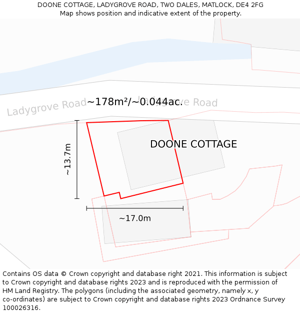 DOONE COTTAGE, LADYGROVE ROAD, TWO DALES, MATLOCK, DE4 2FG: Plot and title map
