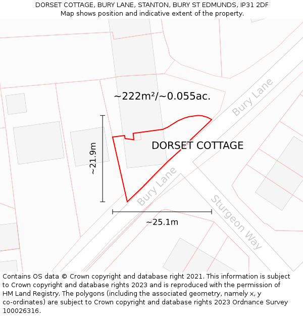 DORSET COTTAGE, BURY LANE, STANTON, BURY ST EDMUNDS, IP31 2DF: Plot and title map