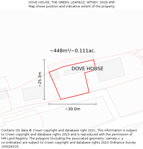 DOVE HOUSE, THE GREEN, LEAFIELD, WITNEY, OX29 9NP: Plot and title map