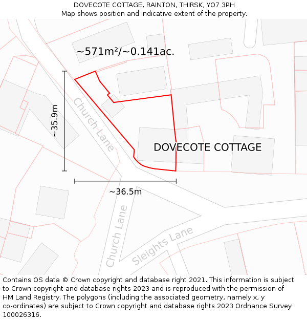 DOVECOTE COTTAGE, RAINTON, THIRSK, YO7 3PH: Plot and title map