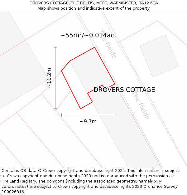 DROVERS COTTAGE, THE FIELDS, MERE, WARMINSTER, BA12 6EA: Plot and title map