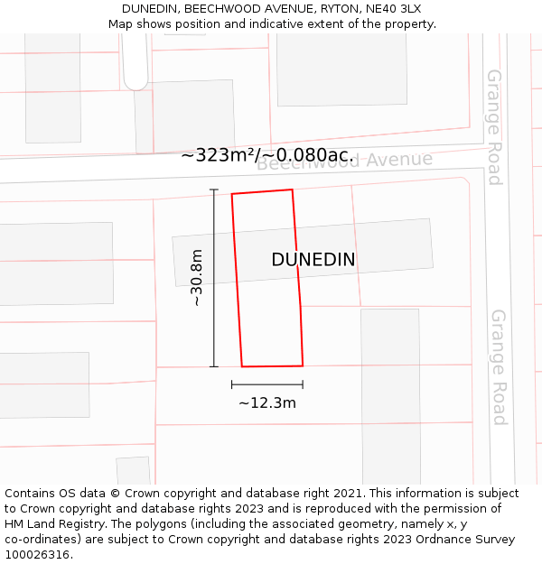 DUNEDIN, BEECHWOOD AVENUE, RYTON, NE40 3LX: Plot and title map