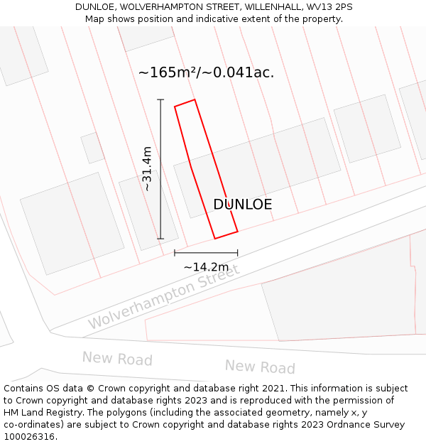DUNLOE, WOLVERHAMPTON STREET, WILLENHALL, WV13 2PS: Plot and title map