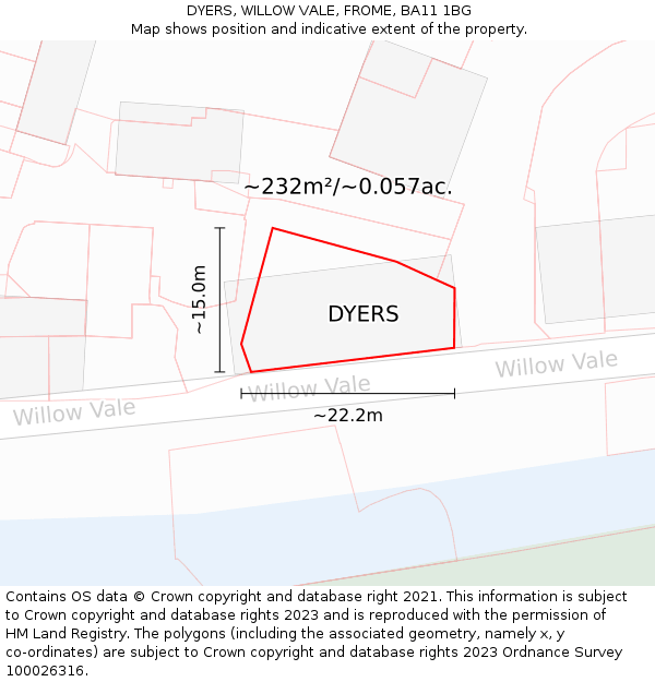 DYERS, WILLOW VALE, FROME, BA11 1BG: Plot and title map