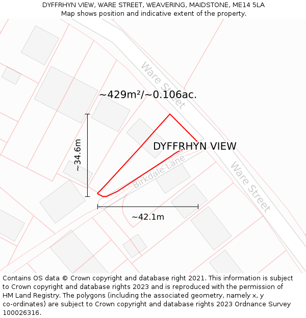 DYFFRHYN VIEW, WARE STREET, WEAVERING, MAIDSTONE, ME14 5LA: Plot and title map