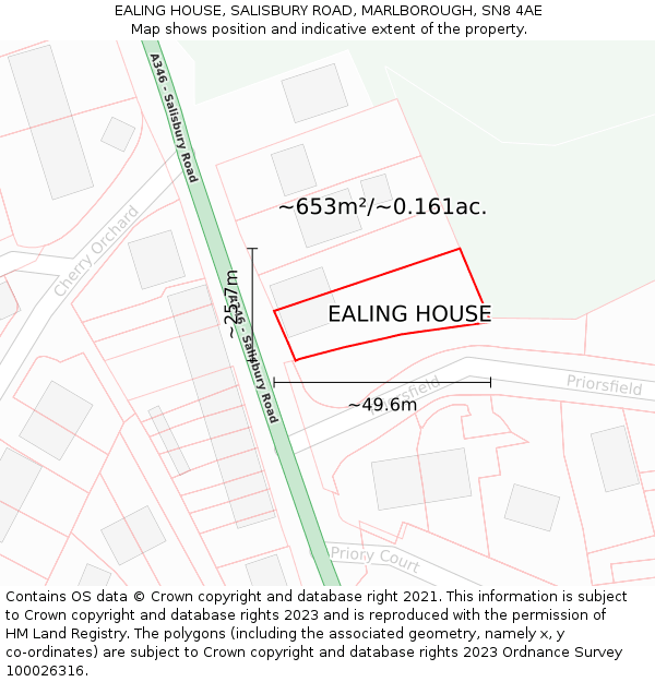 EALING HOUSE, SALISBURY ROAD, MARLBOROUGH, SN8 4AE: Plot and title map