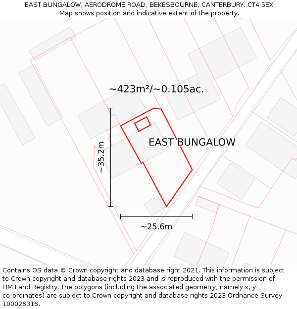 EAST BUNGALOW, AERODROME ROAD, BEKESBOURNE, CANTERBURY, CT4 5EX: Plot and title map