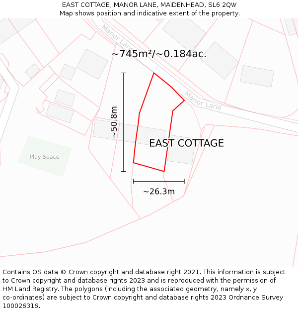 EAST COTTAGE, MANOR LANE, MAIDENHEAD, SL6 2QW: Plot and title map