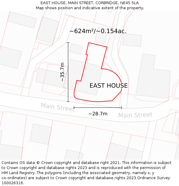 EAST HOUSE, MAIN STREET, CORBRIDGE, NE45 5LA: Plot and title map