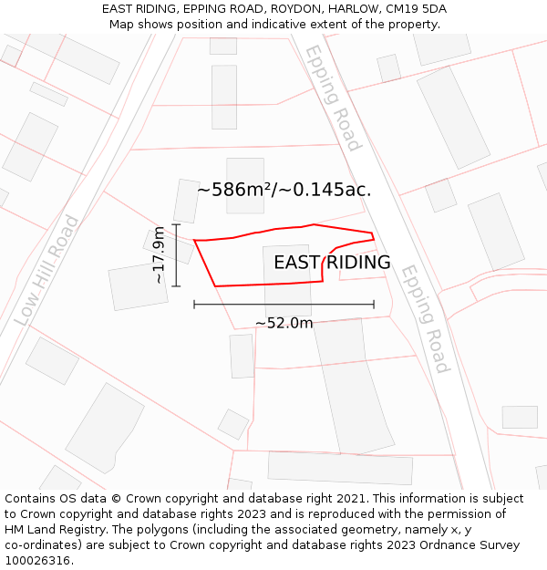EAST RIDING, EPPING ROAD, ROYDON, HARLOW, CM19 5DA: Plot and title map