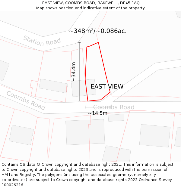 EAST VIEW, COOMBS ROAD, BAKEWELL, DE45 1AQ: Plot and title map
