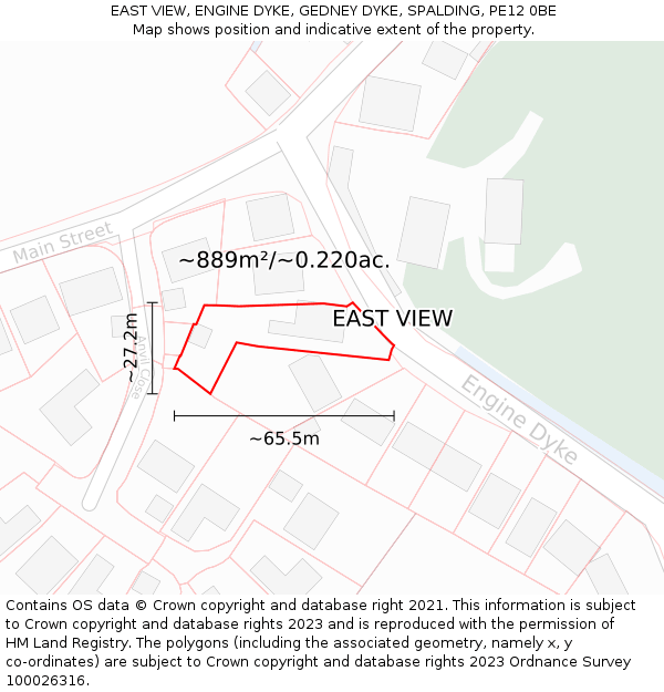 EAST VIEW, ENGINE DYKE, GEDNEY DYKE, SPALDING, PE12 0BE: Plot and title map