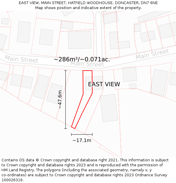 EAST VIEW, MAIN STREET, HATFIELD WOODHOUSE, DONCASTER, DN7 6NE: Plot and title map